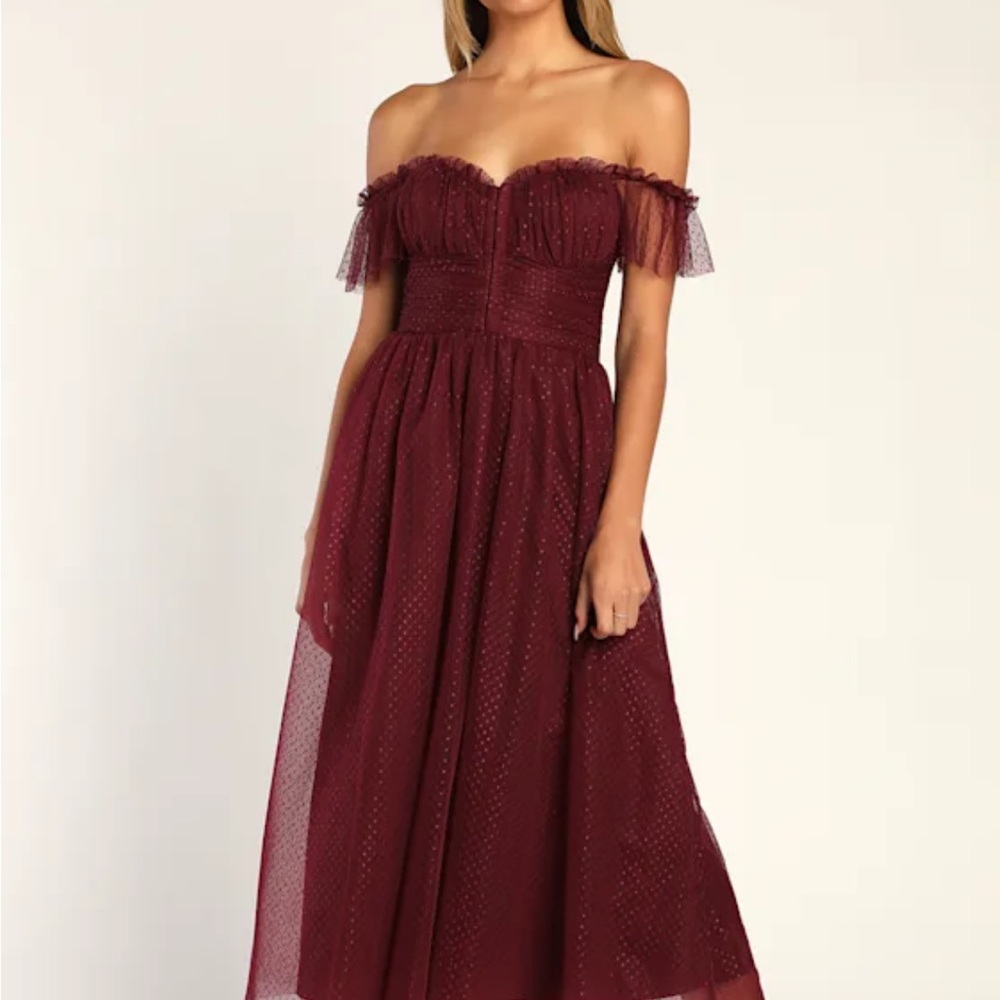 Lulu's Strapless Burgundy Dress!